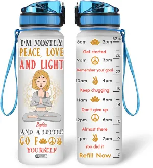 Hyturtle Personalized I'm Mostly Peace Love And Light Yoga 32Oz Liter Motivational Water Bottle, Customized Name With Time Marker, Gifts For Women Girls Yoga Lovers On Birthday Mother's Day