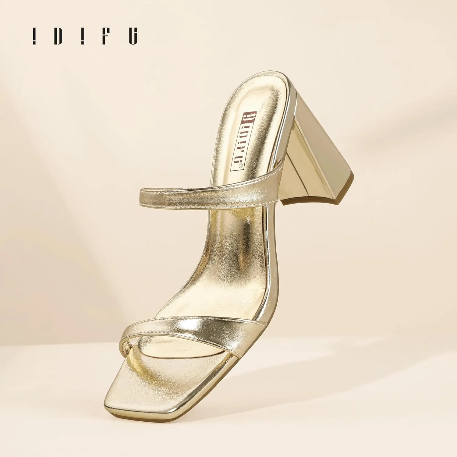 IDIFU IN3 Chunky Block Heels for Women Square Open Toe Heels Comfortable Sexy Summer Cute Trendy Slides Heeled Sandals Prom Wedding Party Dress Shoes for Women Two Strap Slip On Mules Low Short Heels