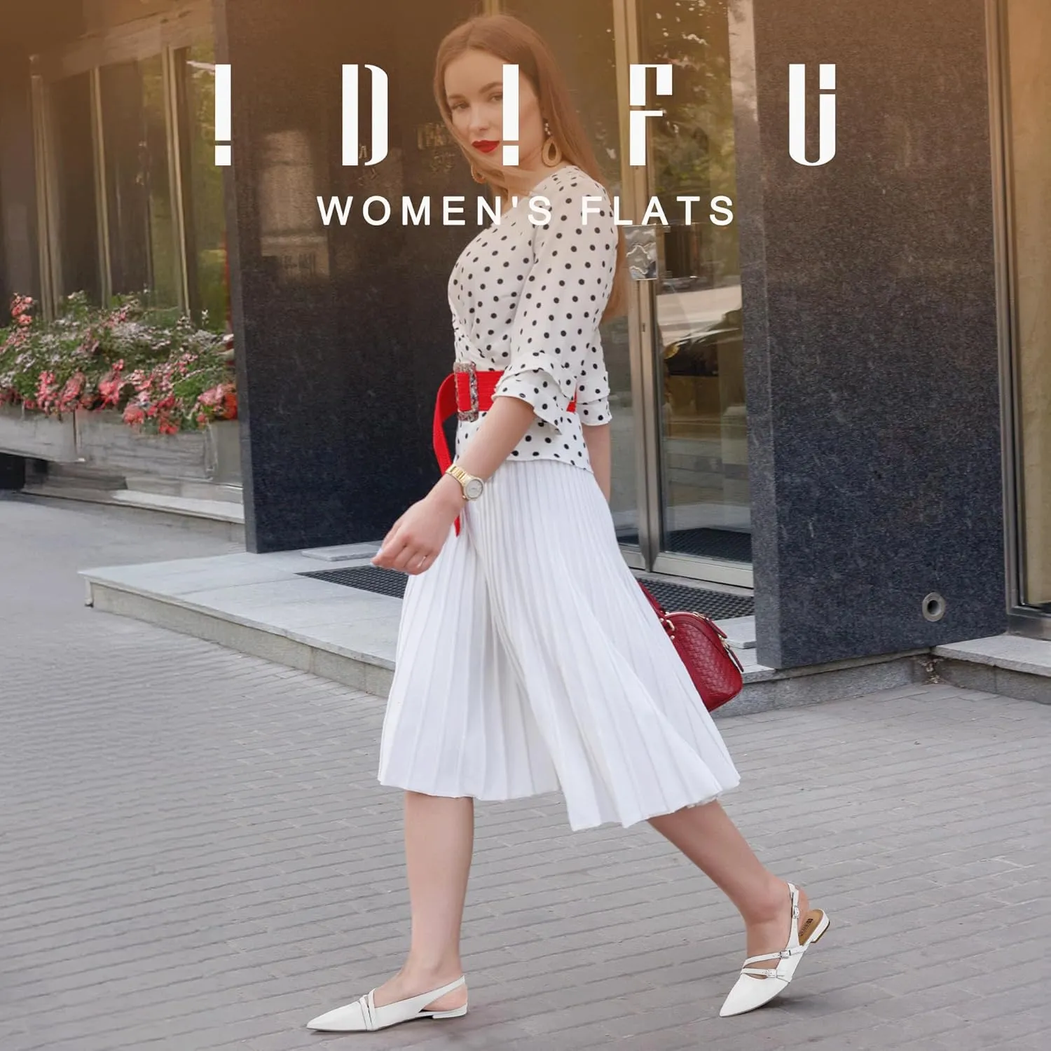 IDIFU Women's Flat Shoes Pointed Toe Strappy Slingback Ballet Flats Wedding Office Work Bridal Formal Dress Shoes for Women Dressy Comfortable Cute Trendy Ladies Flats