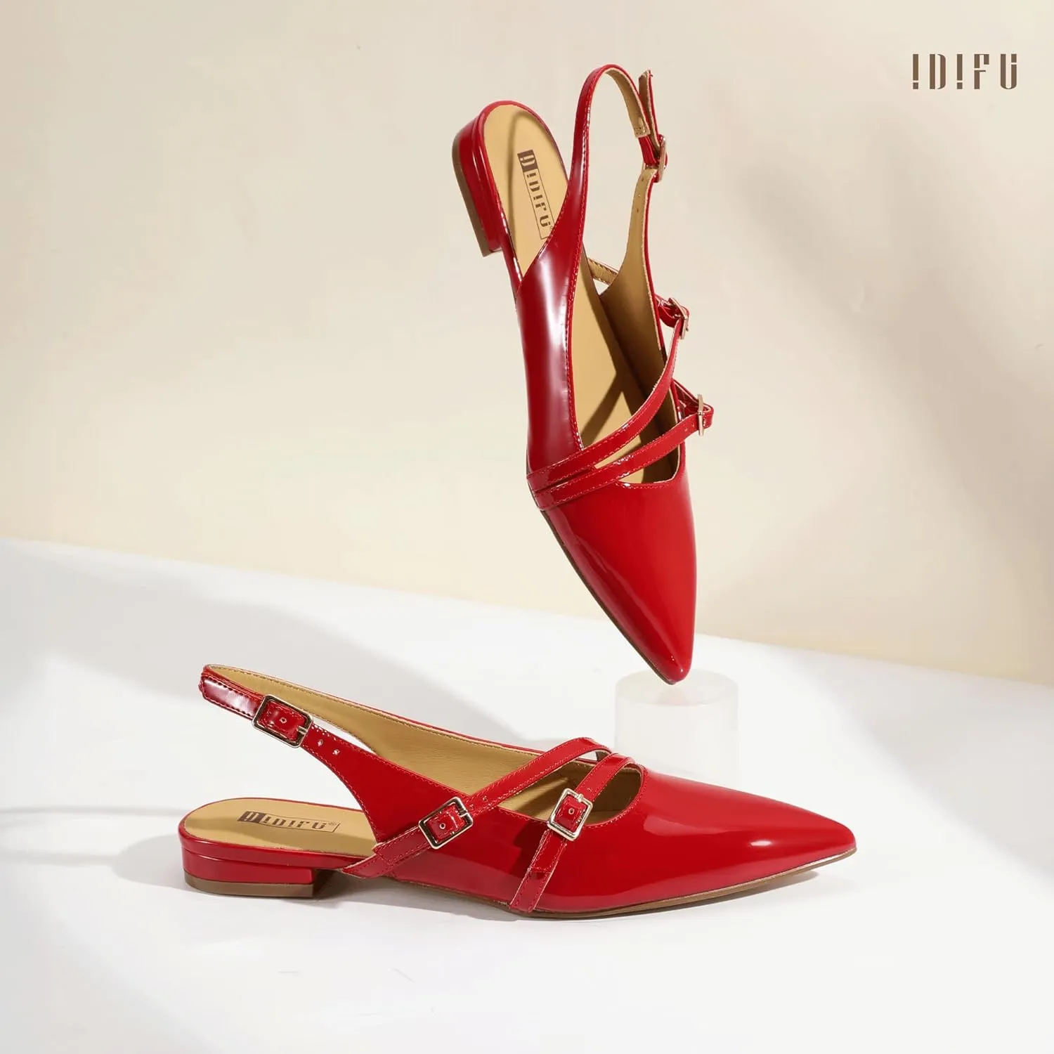 IDIFU Women's Flat Shoes Pointed Toe Strappy Slingback Ballet Flats Wedding Office Work Bridal Formal Dress Shoes for Women Dressy Comfortable Cute Trendy Ladies Flats
