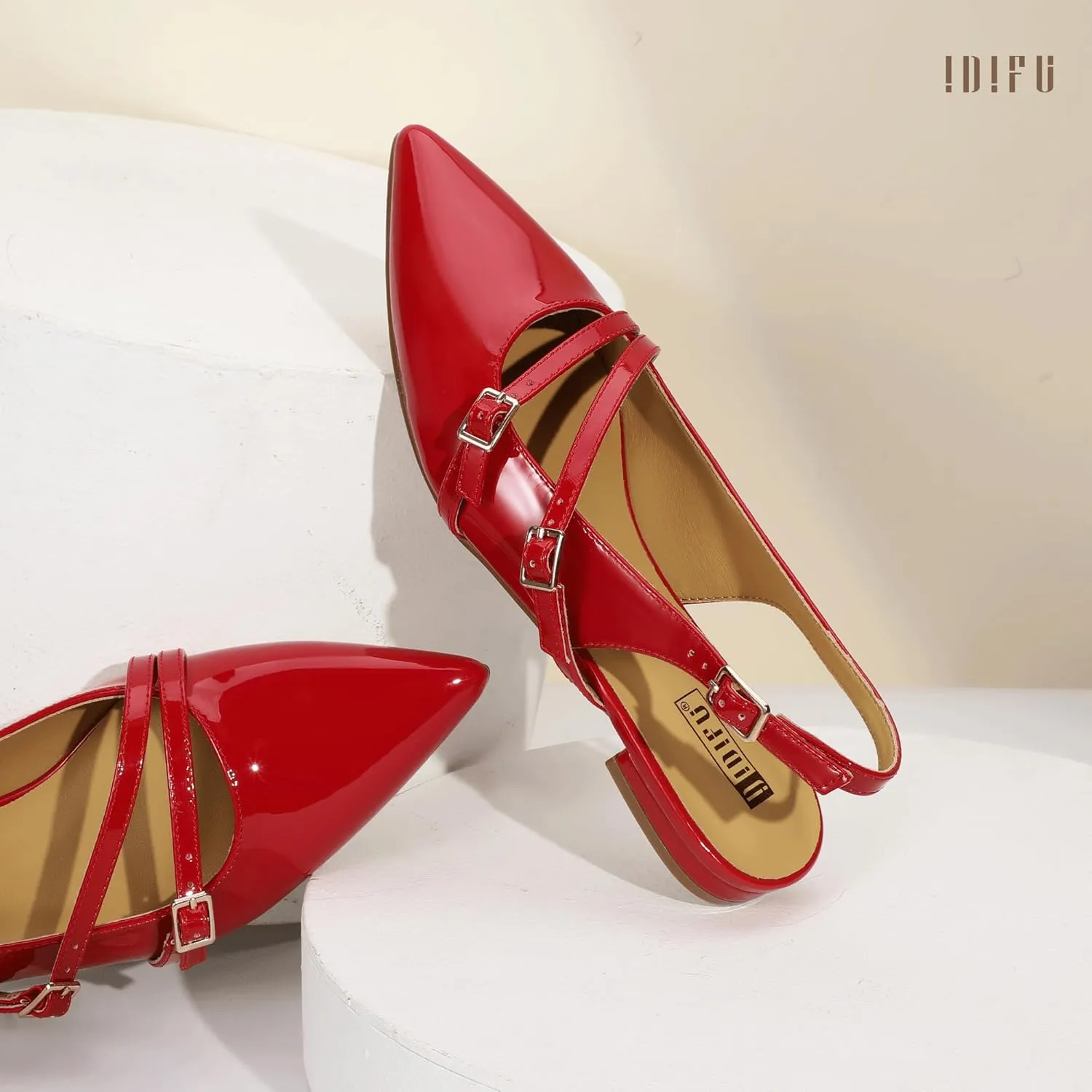 IDIFU Women's Flat Shoes Pointed Toe Strappy Slingback Ballet Flats Wedding Office Work Bridal Formal Dress Shoes for Women Dressy Comfortable Cute Trendy Ladies Flats