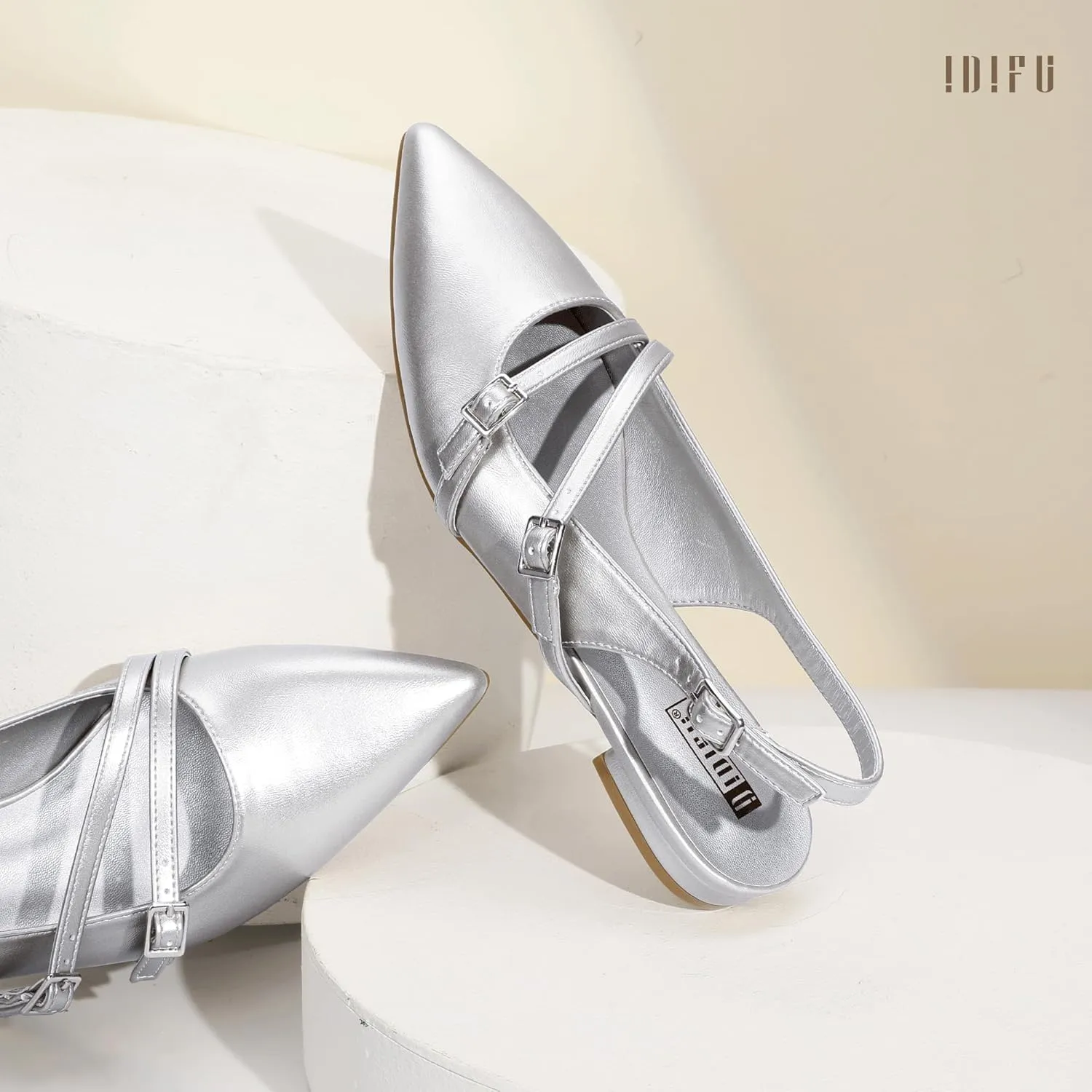IDIFU Women's Flat Shoes Pointed Toe Strappy Slingback Ballet Flats Wedding Office Work Bridal Formal Dress Shoes for Women Dressy Comfortable Cute Trendy Ladies Flats