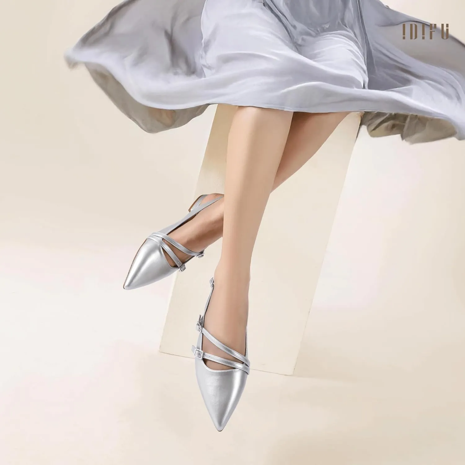 IDIFU Women's Flat Shoes Pointed Toe Strappy Slingback Ballet Flats Wedding Office Work Bridal Formal Dress Shoes for Women Dressy Comfortable Cute Trendy Ladies Flats