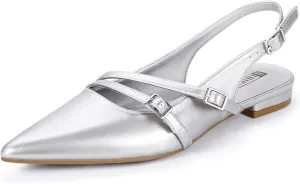 IDIFU Women's Flat Shoes Pointed Toe Strappy Slingback Ballet Flats Wedding Office Work Bridal Formal Dress Shoes for Women Dressy Comfortable Cute Trendy Ladies Flats