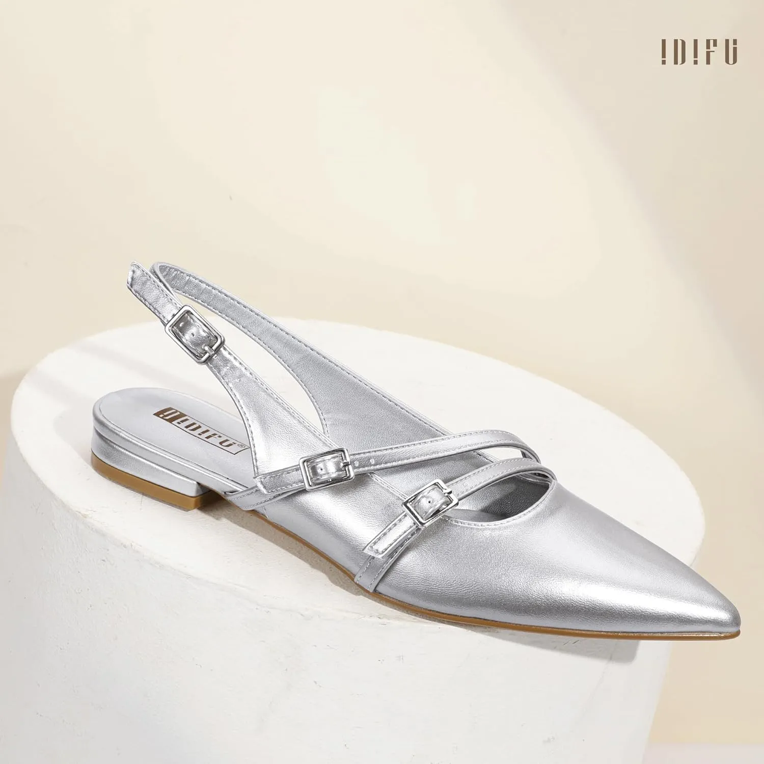 IDIFU Women's Flat Shoes Pointed Toe Strappy Slingback Ballet Flats Wedding Office Work Bridal Formal Dress Shoes for Women Dressy Comfortable Cute Trendy Ladies Flats