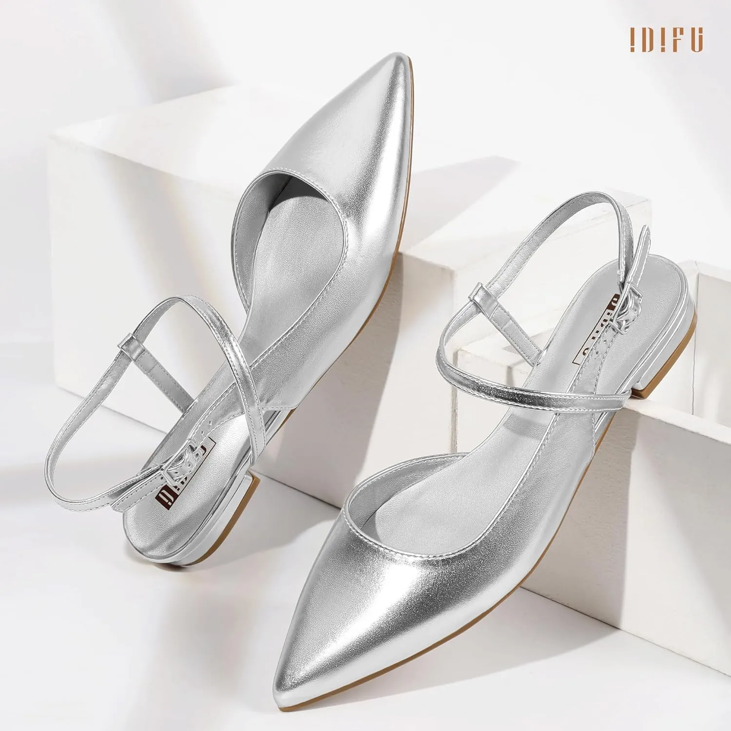 IDIFU Women's Flats Pointed Toe Slingback Flat Shoes Closed Toe Dress Shoes for Women Bridal Ladies Dressy Comfortable Casual Formal Cute Flats Work Office Wedding Business Evening Flats