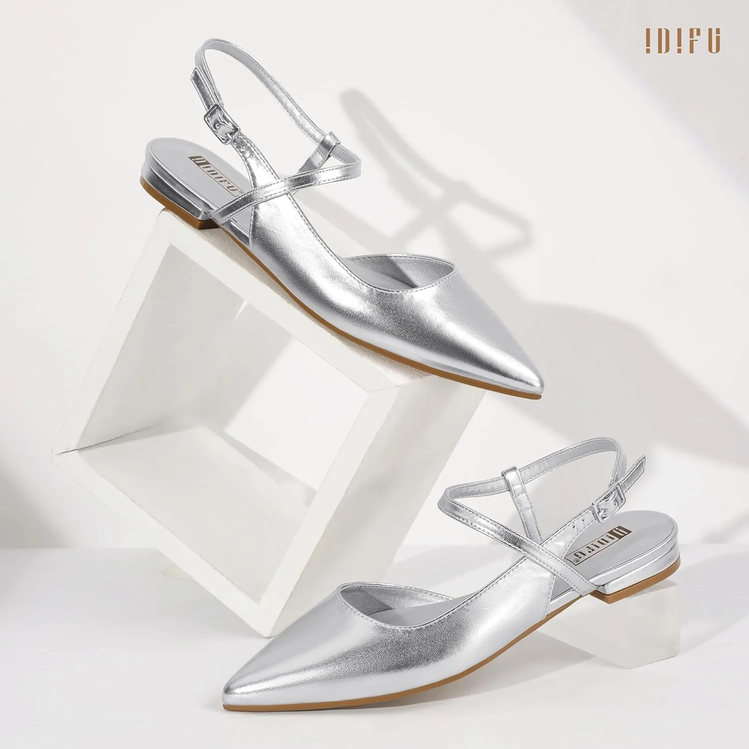 IDIFU Women's Flats Pointed Toe Slingback Flat Shoes Closed Toe Dress Shoes for Women Bridal Ladies Dressy Comfortable Casual Formal Cute Flats Work Office Wedding Business Evening Flats