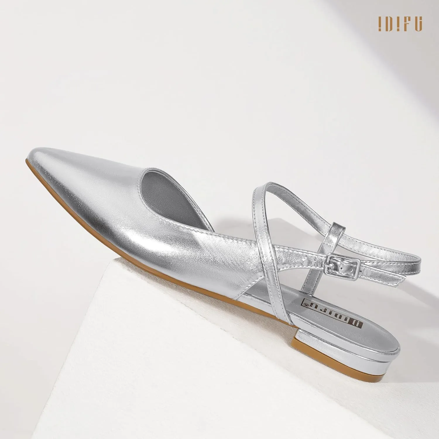 IDIFU Women's Flats Pointed Toe Slingback Flat Shoes Closed Toe Dress Shoes for Women Bridal Ladies Dressy Comfortable Casual Formal Cute Flats Work Office Wedding Business Evening Flats