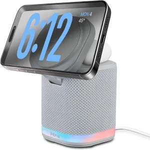 iHome Bluetooth Speaker with Wireless Charger, Charging Station with Color Changing Night Light - Gray (iPBT50G)