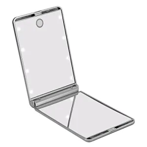 Impressions Vanity Touch up Bifold Compact Mirror with 8 Bright White LEDs - Compact Makeup Mirror - Personal Mirror With LED - Makeup Mirror - Shimmery Silver