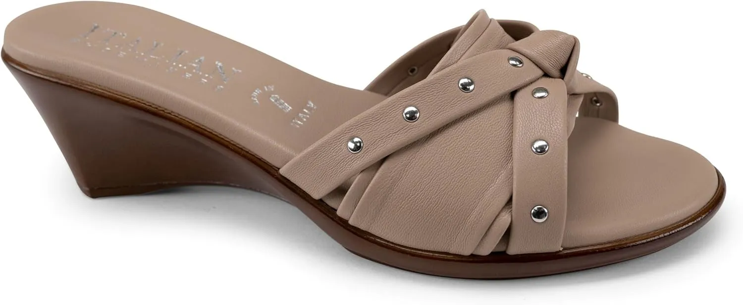 ITALIAN SHOEMAKERS Avra Women's Wedge Sandal with Knot Strap and Metallic Features Comfort