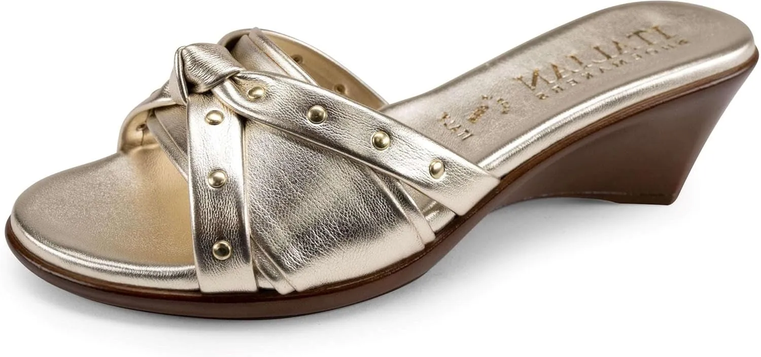 ITALIAN SHOEMAKERS Avra Women's Wedge Sandal with Knot Strap and Metallic Features Comfort