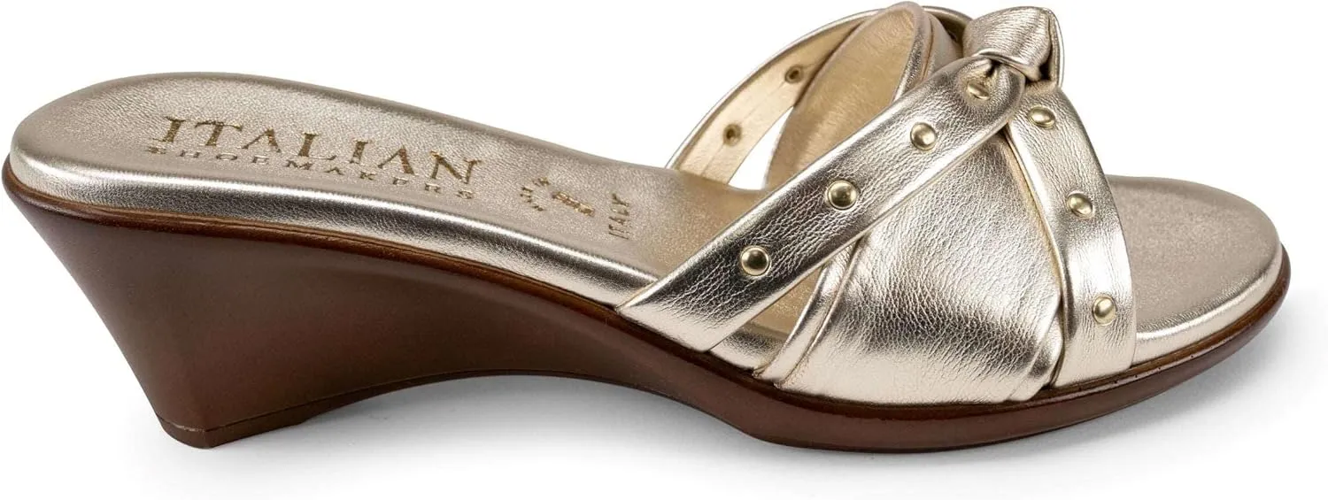 ITALIAN SHOEMAKERS Avra Women's Wedge Sandal with Knot Strap and Metallic Features Comfort
