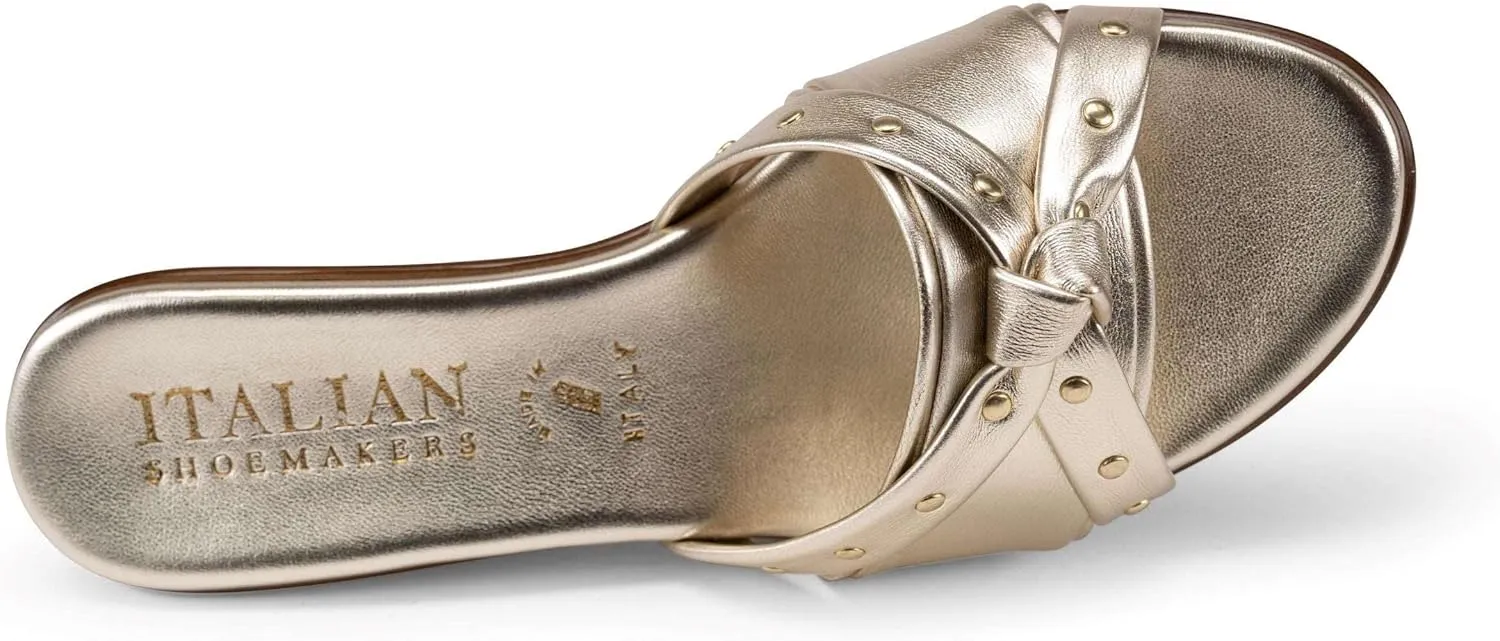 ITALIAN SHOEMAKERS Avra Women's Wedge Sandal with Knot Strap and Metallic Features Comfort