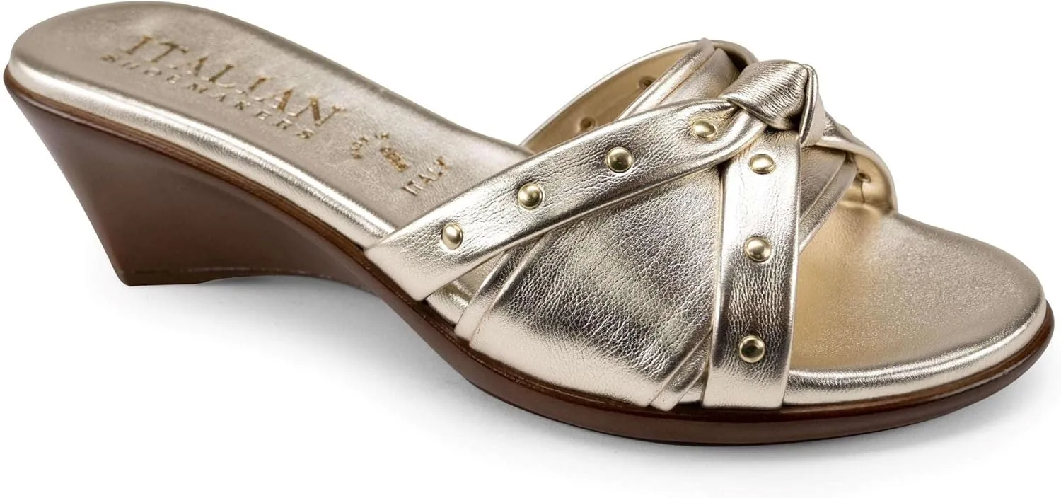 ITALIAN SHOEMAKERS Avra Women's Wedge Sandal with Knot Strap and Metallic Features Comfort
