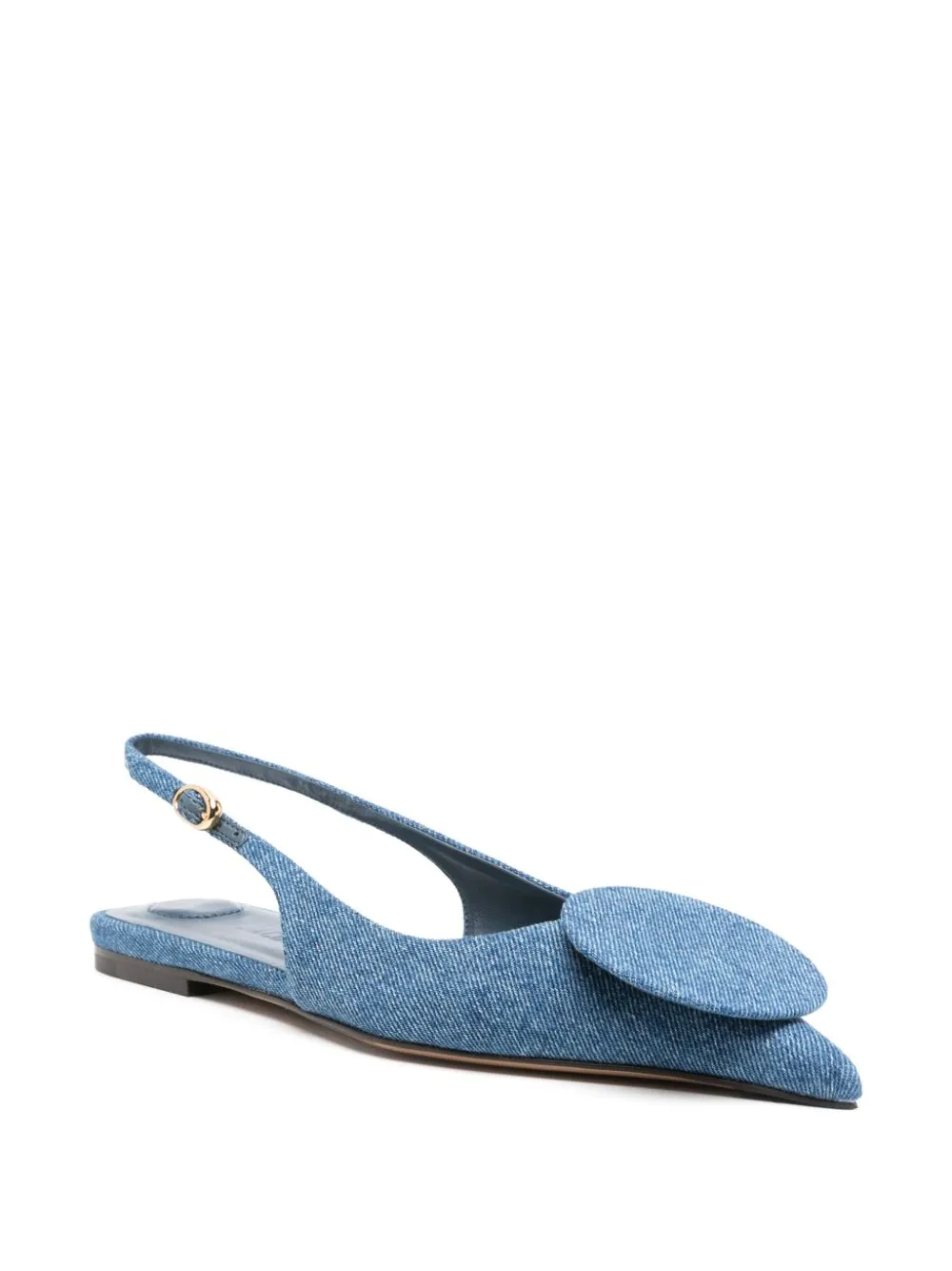 JACQUEMUS Blue Denim Flat Shoes with Circular Patch Detail