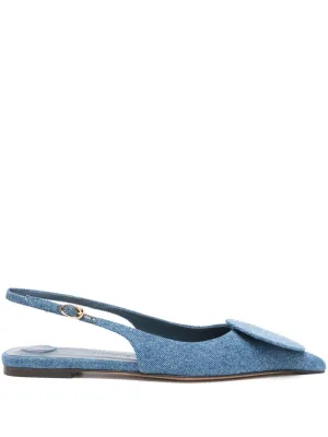 JACQUEMUS Blue Denim Flat Shoes with Circular Patch Detail
