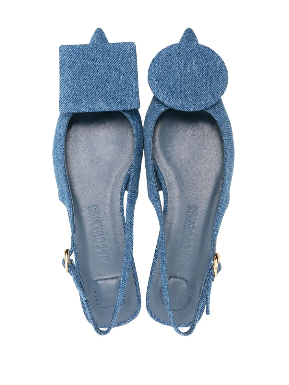 JACQUEMUS Blue Denim Flat Shoes with Circular Patch Detail
