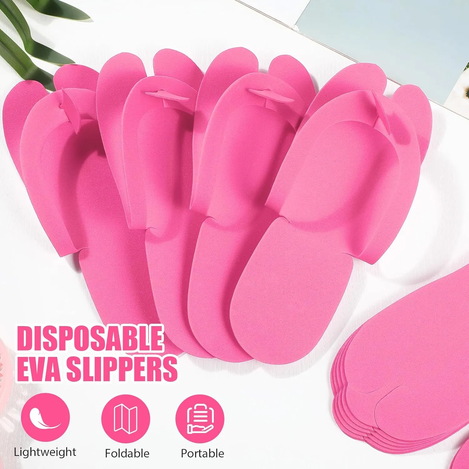 JaGely 100 Pairs Disposable Pedicure Slippers Bulk EVA Disposable Flip Flops Kit Pedicure Spa Sandals Guest Slippers Spa for Adult Foot Nail Salon Party Supplies Travel Hotels Home (Pink)