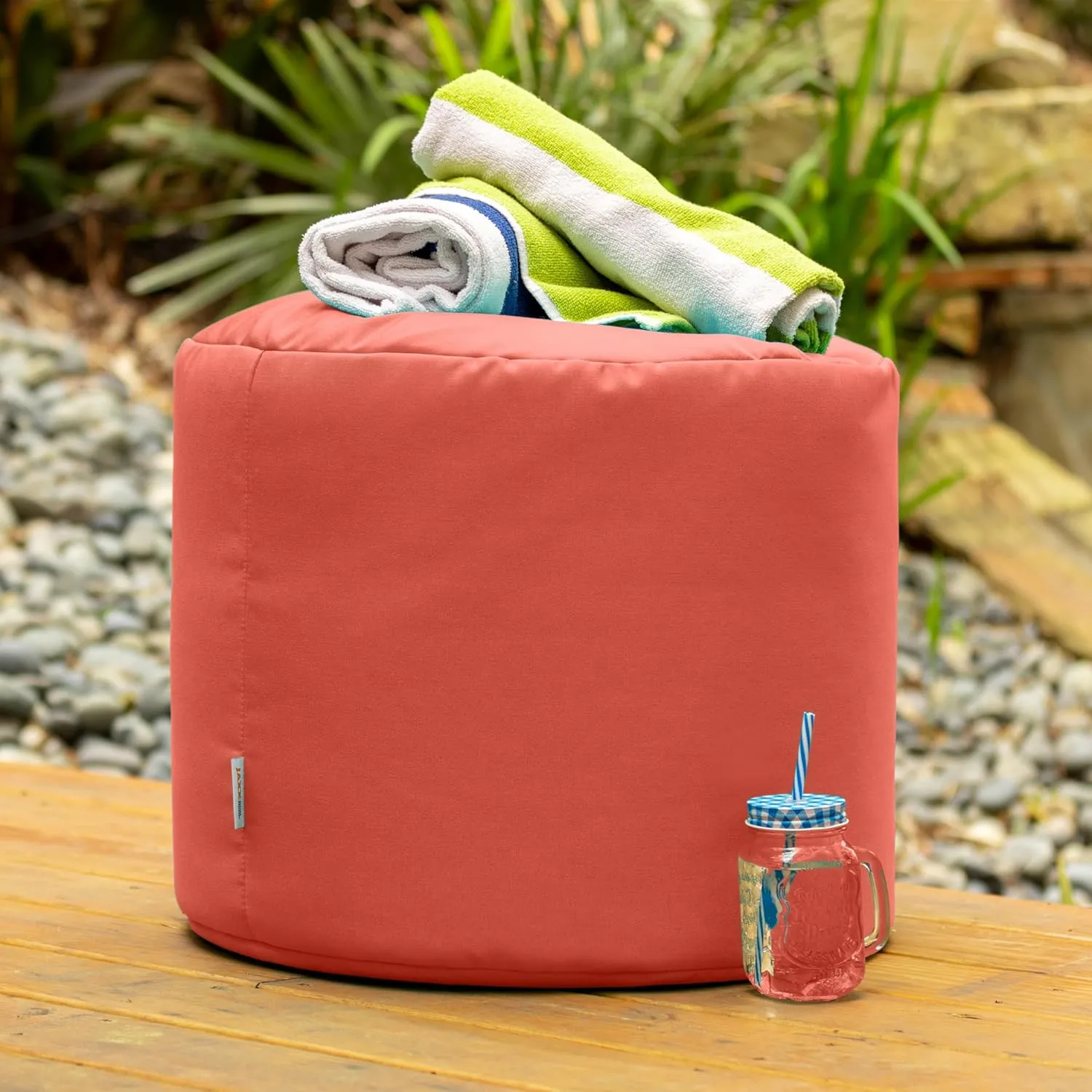 Jaxx Spring Indoor/Outdoor Bean Bag Pouf Ottoman, Flamingo