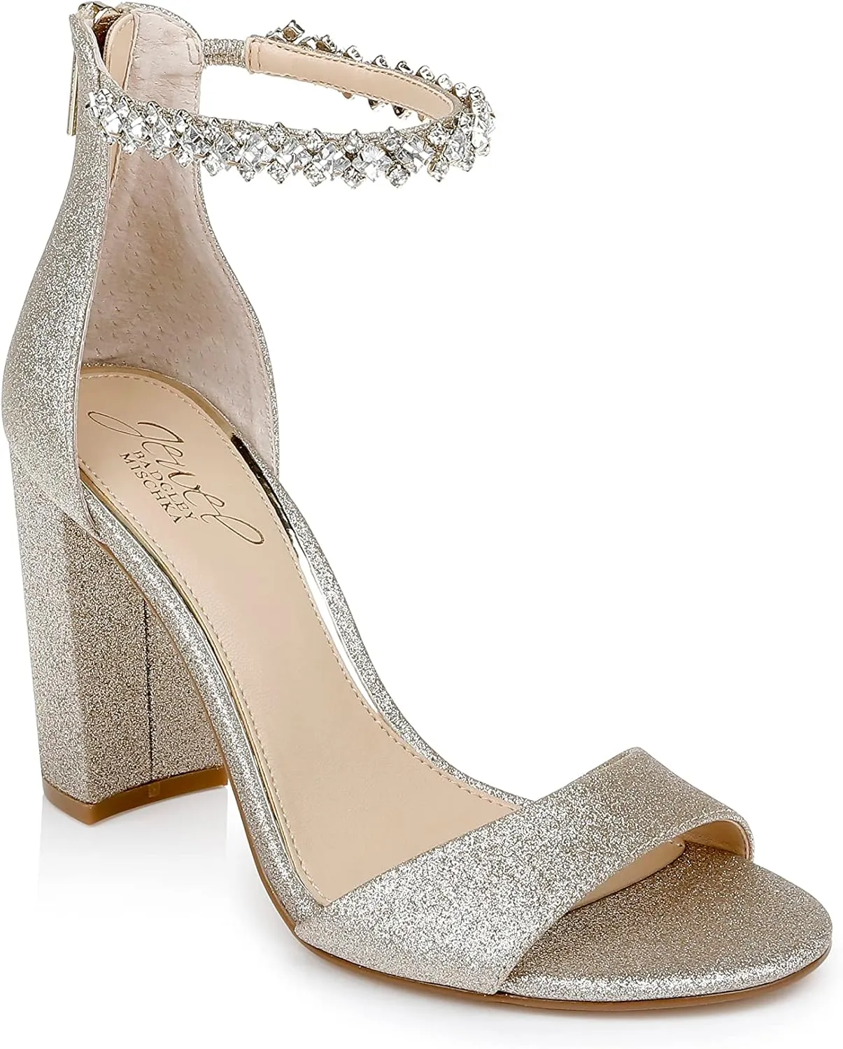 Jewel Badgley Mischka Louise Peep-Toe Block Heel