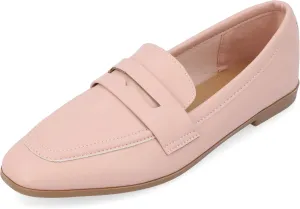 Journee Collection Womens Myeesha Penny Loafer Flat Slip On Square Toe Block Heel Leather Dress Shoe
