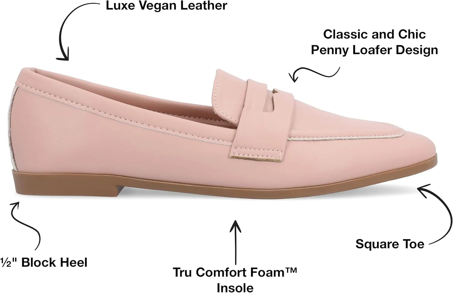 Journee Collection Womens Myeesha Penny Loafer Flat Slip On Square Toe Block Heel Leather Dress Shoe