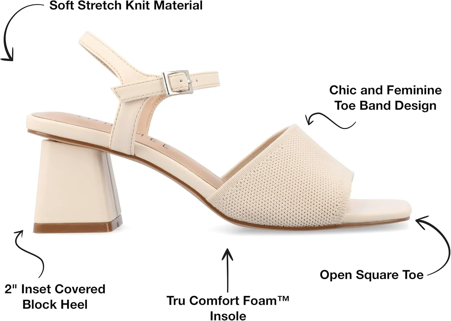 Journee Womens Knit Buckle Ankle Strap Covered Block Heel Open Square Toe Evylinn Comfort Foam Sandals