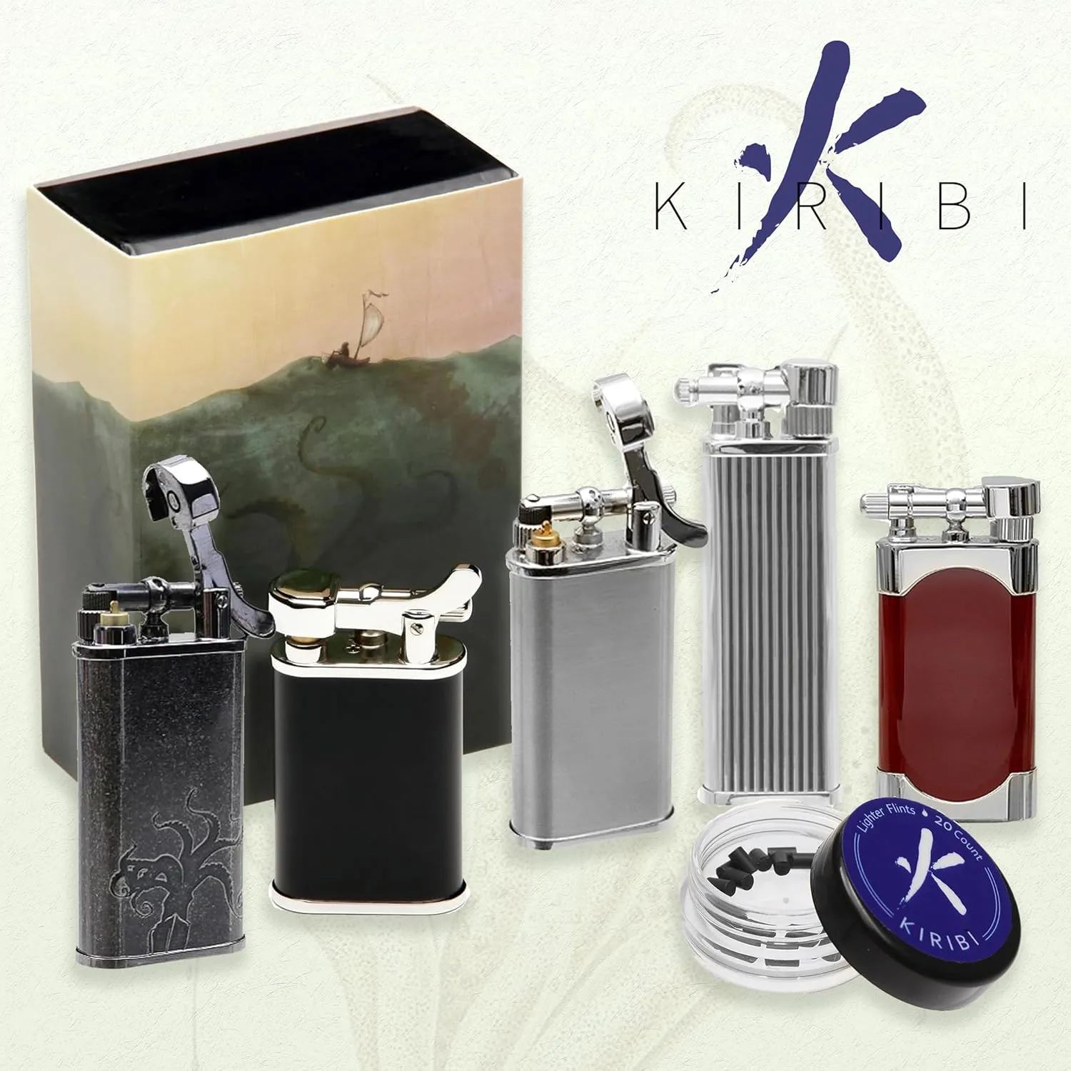 Kabuto Japanese Pipe Lighter - Soft Angled Flame, Adjustable, Uses Flint & Butane, Travel Friendly, Flip Top, Small Pocket Size (Short Black Matte)