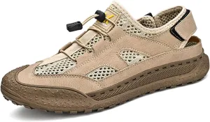 KCTRFSJ Men's Mesh Cutout Fast Drying Sport Sandals,Adjustable Summer Outdoor Closed Toe Water Athletic Sandals,Breathable Casual Sneakers Walking Hiking Sandal