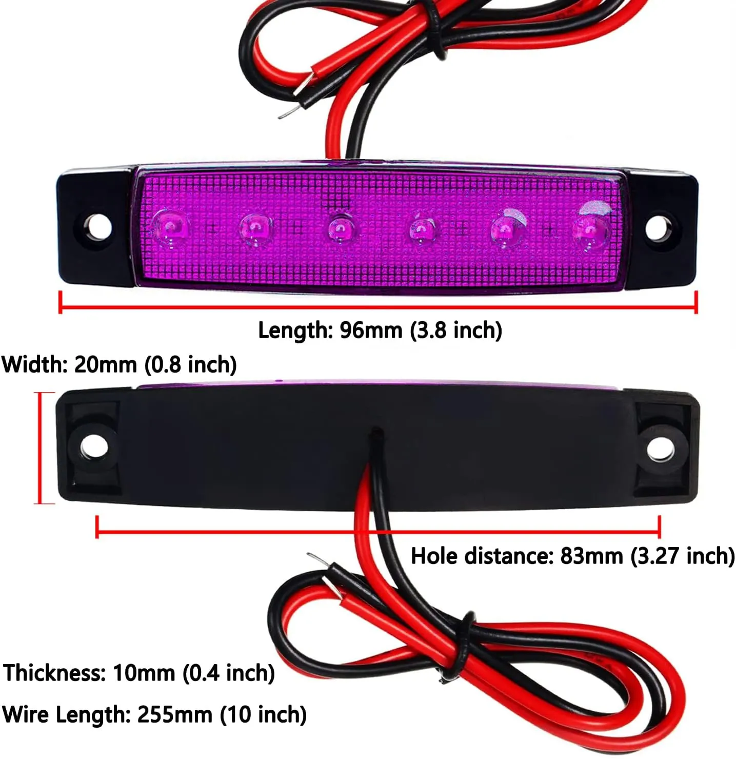 KEING Purple 3.8" 6 LED Trailer Marker Lights Sealed, LED Marker Lights Indicators Clearance Lamps 12V DC for Trucks Bus Trailer RV Cab Lorry Van UTV SUV Pickup Camper (20 Pack)