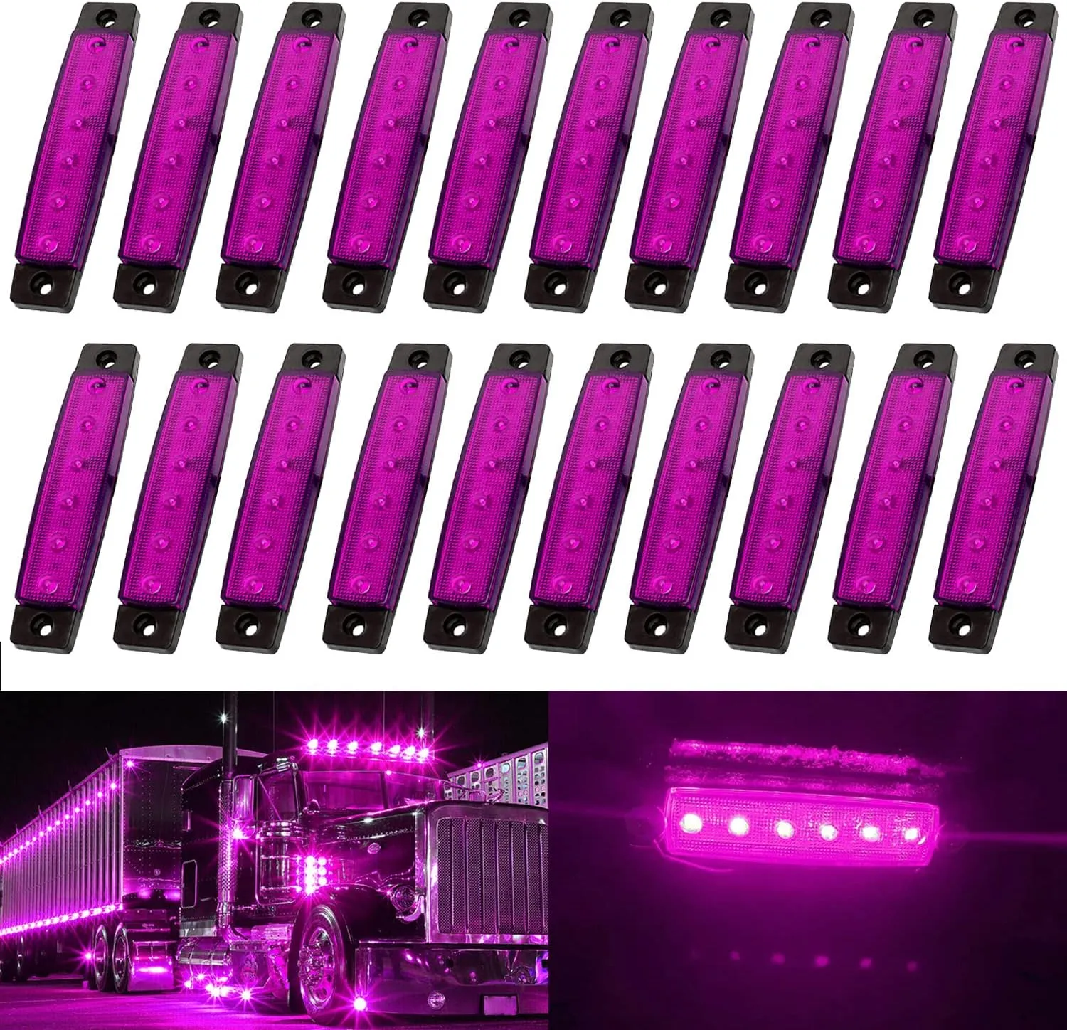 KEING Purple 3.8" 6 LED Trailer Marker Lights Sealed, LED Marker Lights Indicators Clearance Lamps 12V DC for Trucks Bus Trailer RV Cab Lorry Van UTV SUV Pickup Camper (20 Pack)