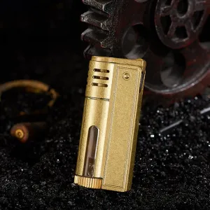 Kerosene Lighter Cigar Tube Flint Metal Lighter Lighter Retro Classic Cigar Windproof Outdoor Grinding Wheel One-Click Free Fire, Automatic Ignition Men's Gift (Color : Brass)
