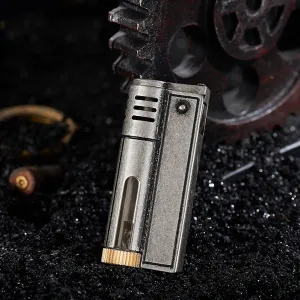 Kerosene Lighter Cigar Tube Flint Metal Lighter Lighter Retro Classic Cigar Windproof Outdoor Grinding Wheel One-Click Free Fire, Automatic Ignition Men's Gift (Color : Silver Copper)