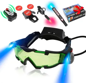 Kids Night Vision Goggles Spy Kit, 5 Pcs Spy Gear Toys Set, Cool Night Mission Goggles with Flip-Out Light/ Invisible Ink Pen/ Ear Light/ Motion Alarm/ Frisbee Shooter, Gifts for Kids 5-12 Boys Girls