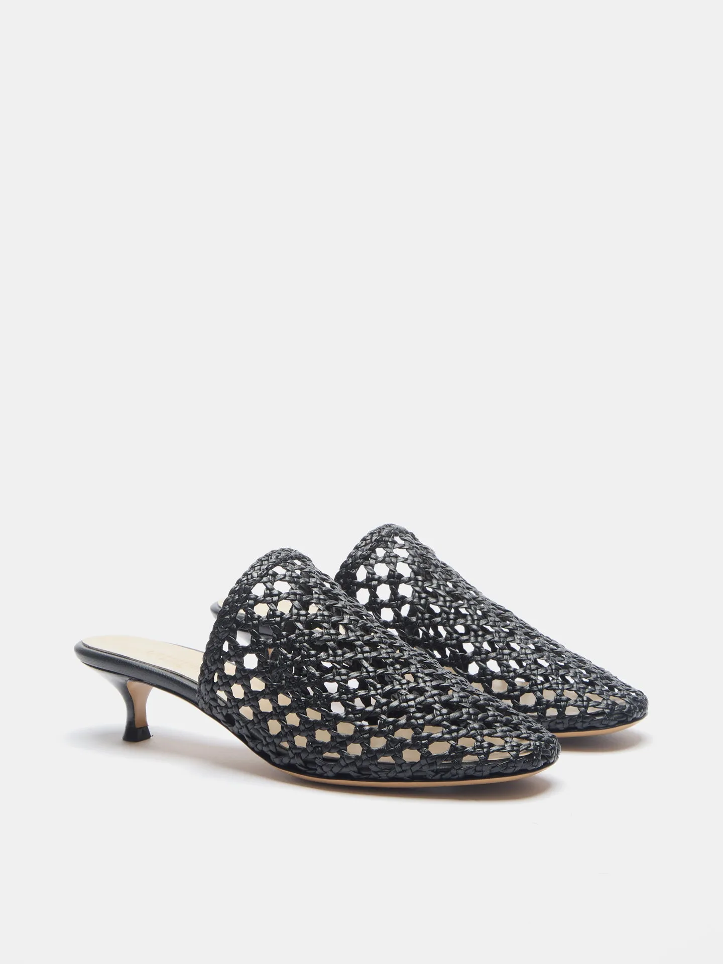 Kitten Mule / Black Woven Leather