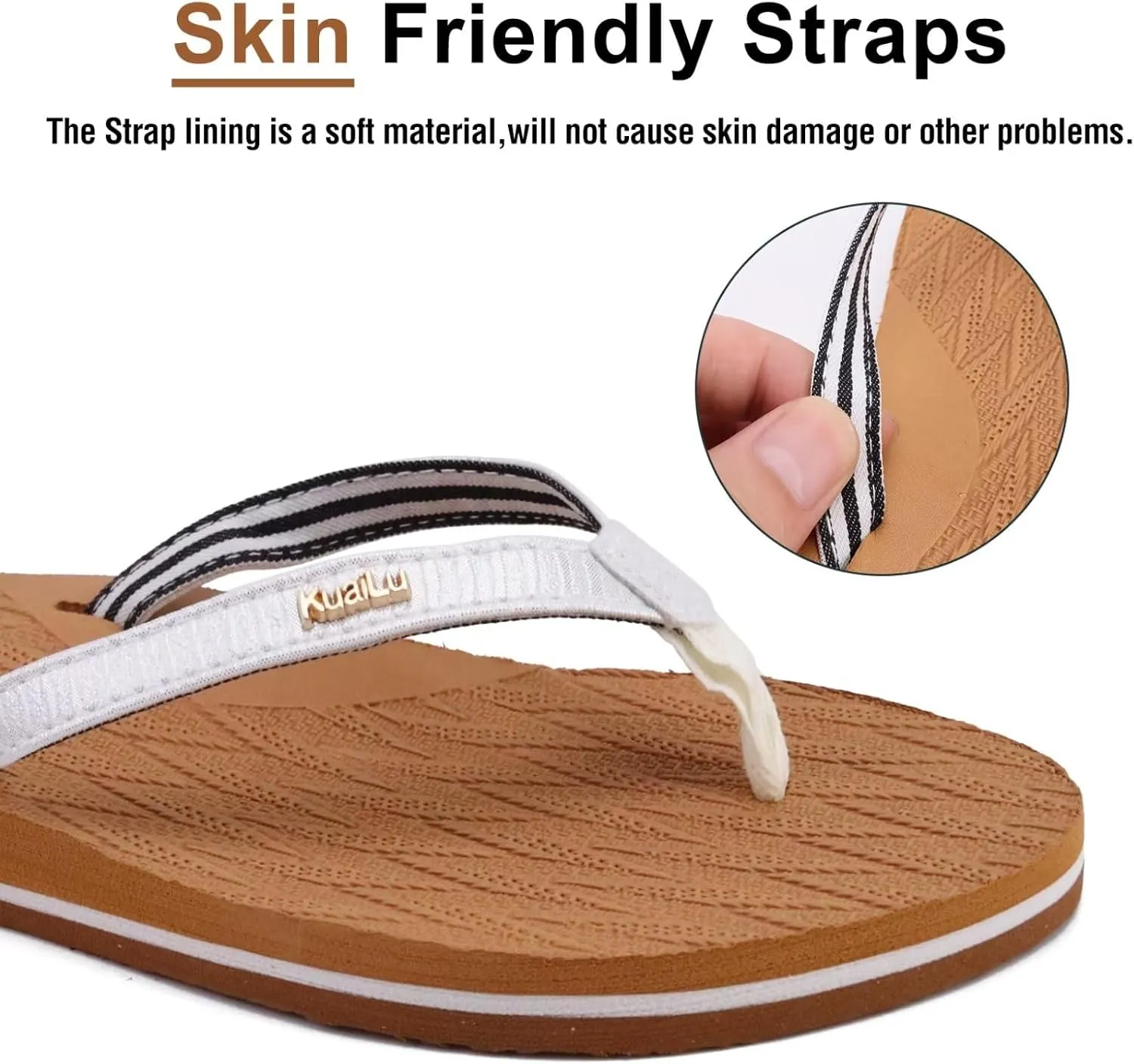 KuaiLu Womens Fashion Flip Flops Ladies Lightweight Summer Beach Yoga Mat Thong Sandals with Comfortable Arch Support