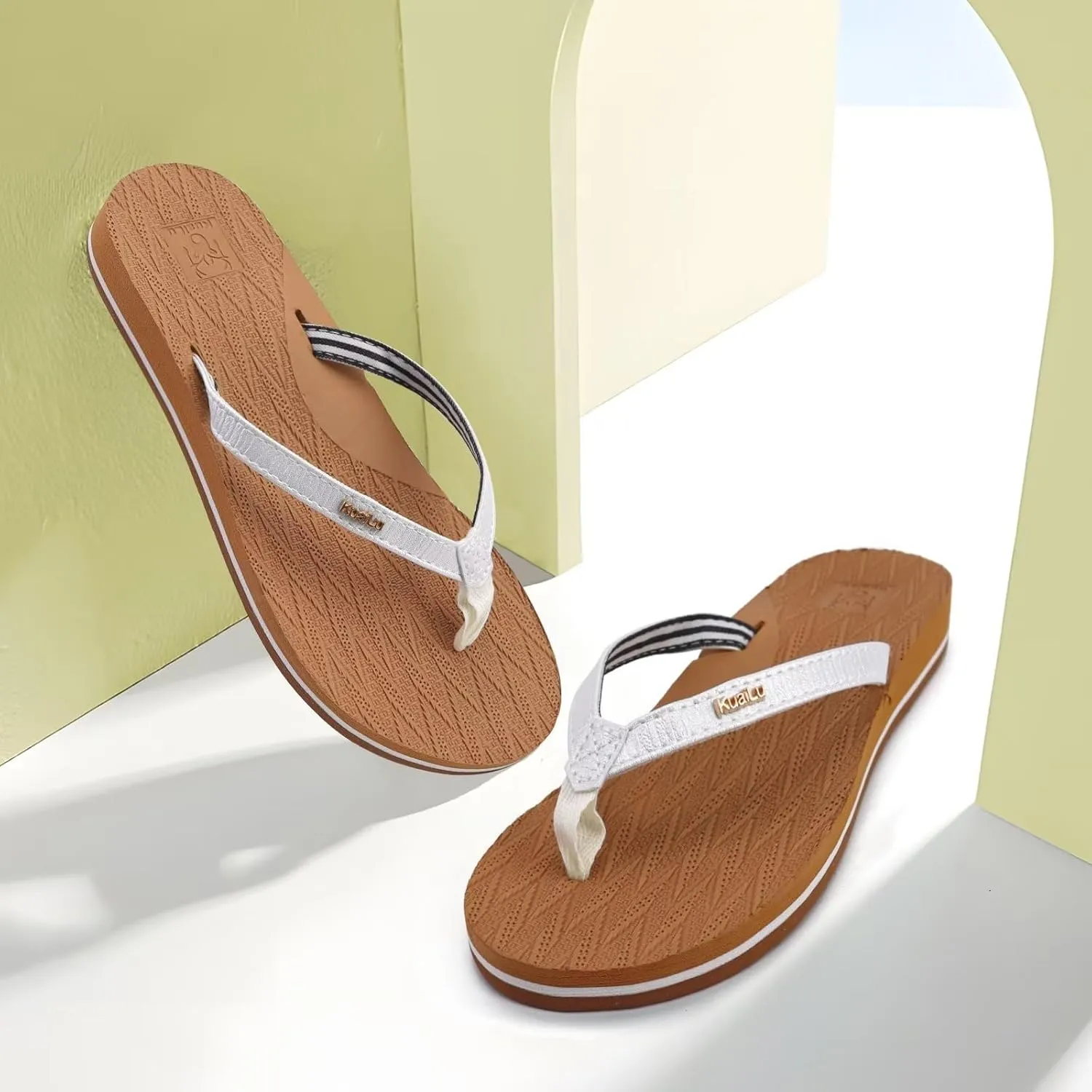 KuaiLu Womens Fashion Flip Flops Ladies Lightweight Summer Beach Yoga Mat Thong Sandals with Comfortable Arch Support