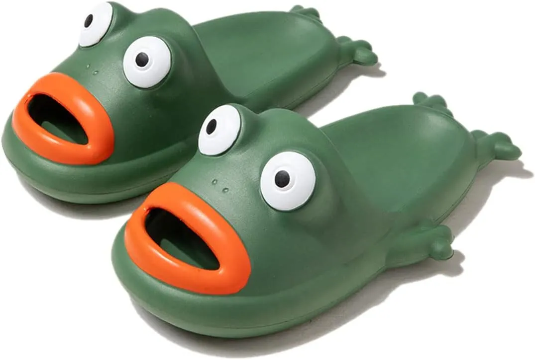 Kvikci Frog Slippers, Unisex Summer Funny Animal Slides, Bass Sandals, Frog Flip Flops Couple Beach Slipper Bath Shoes