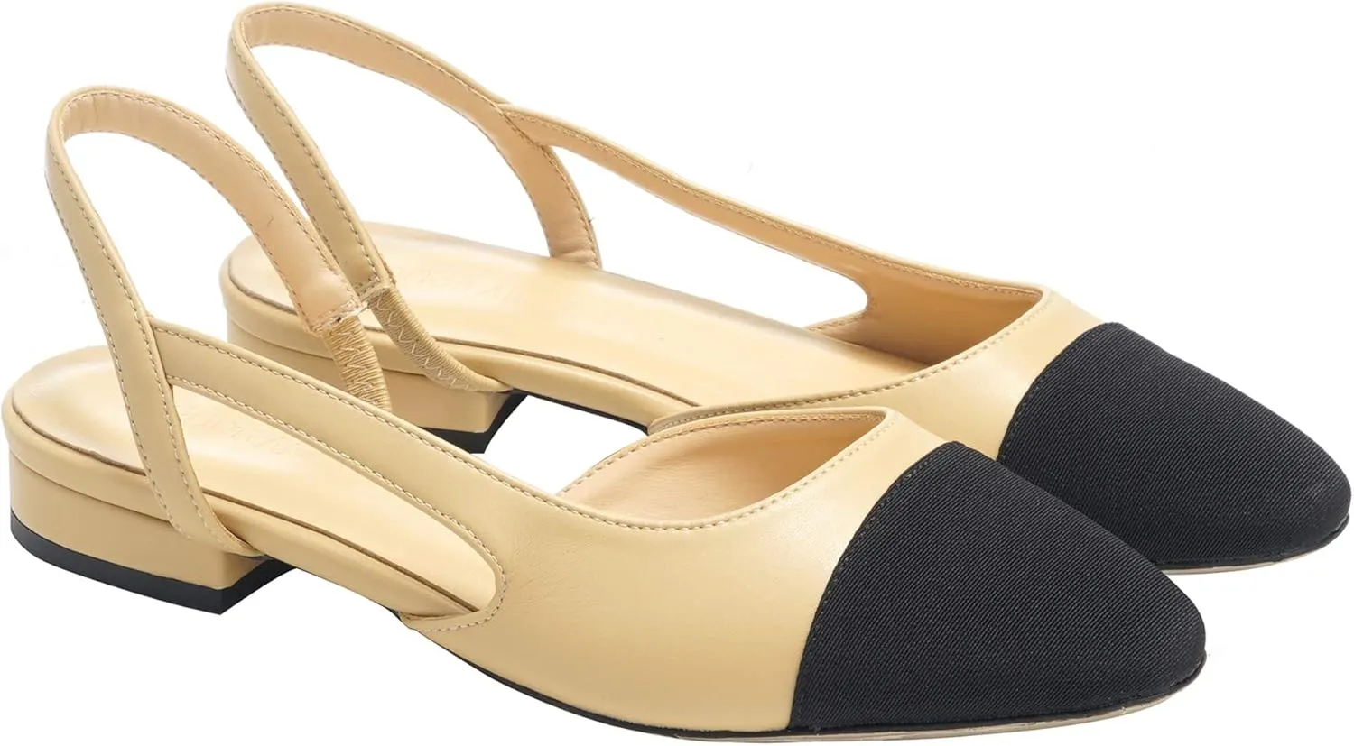LEHOOR Chunky Heel Slingback Pumps Cap Toe Two Toned for Women, Mid Block Heel Almond Pointy Toe Sandals Quarter Strap Hollowed Backless D’Orsay Slip On Sandals Office Party Prom 5-13 M US