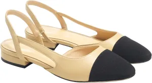 LEHOOR Chunky Heel Slingback Pumps Cap Toe Two Toned for Women, Mid Block Heel Almond Pointy Toe Sandals Quarter Strap Hollowed Backless D’Orsay Slip On Sandals Office Party Prom 5-13 M US