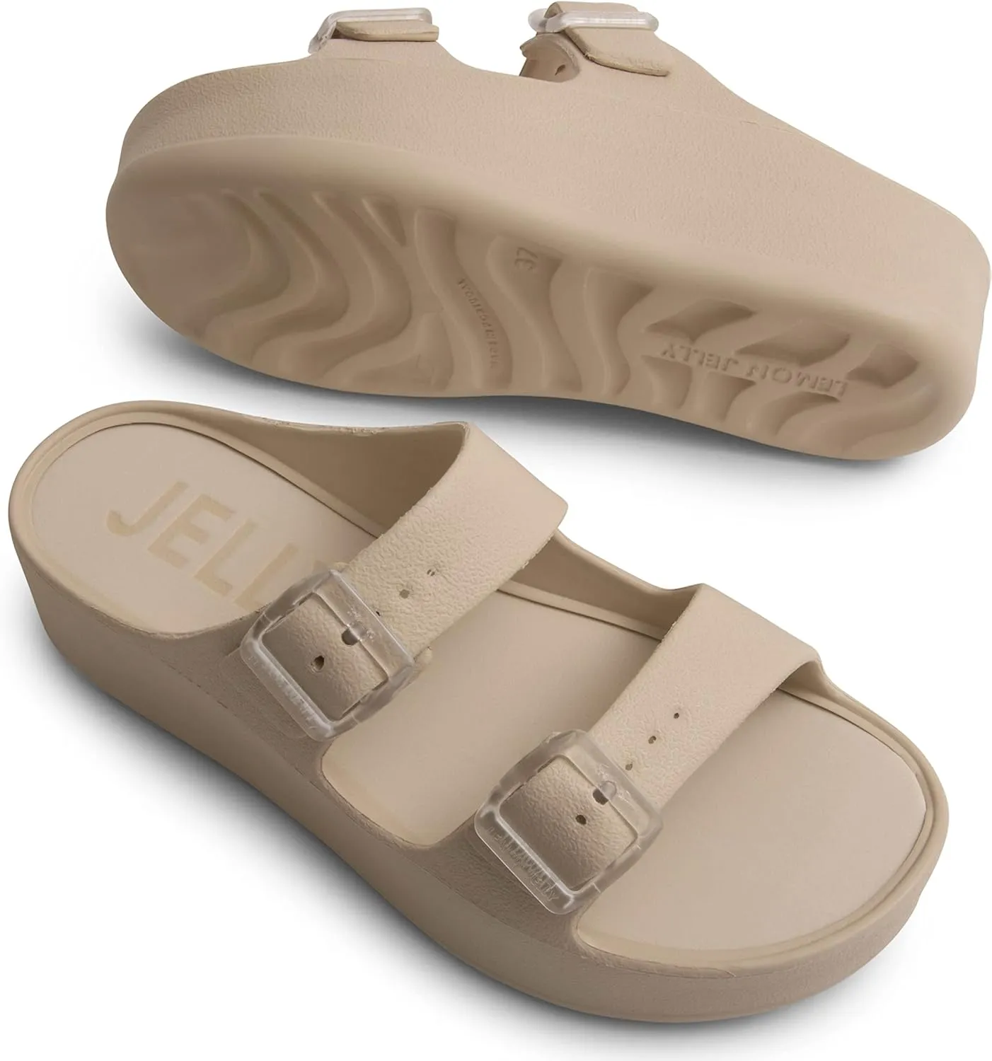 Lemon Jelly Women's Platform Sandals - Casual Double-Buckled Water-Friendly Wedges for Beach - Comfortable, Lightweight Slip-On Sandals for Ladies - Cute, Versatile Chunky Summer Slides