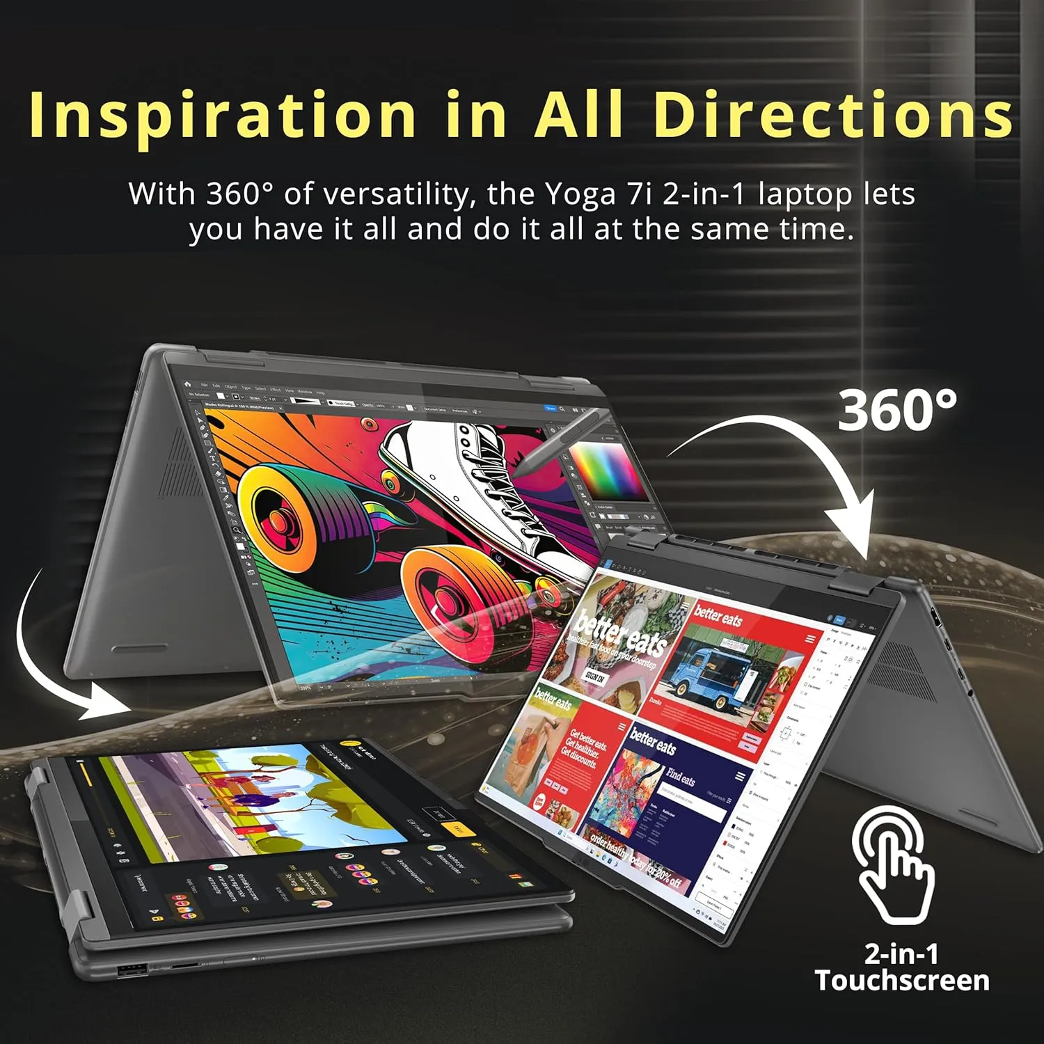 Lenovo Yoga 7i 14" 2K Touchscreen 2-in-1 Laptop, Intel Ultra 5 125U, 16GB RAM, 672GB Storage (512GB SSD 160GB Docking Station Set), Backlit Keyboard, Wi-Fi 6E, Fingerprint Reader, Win 11, Gray