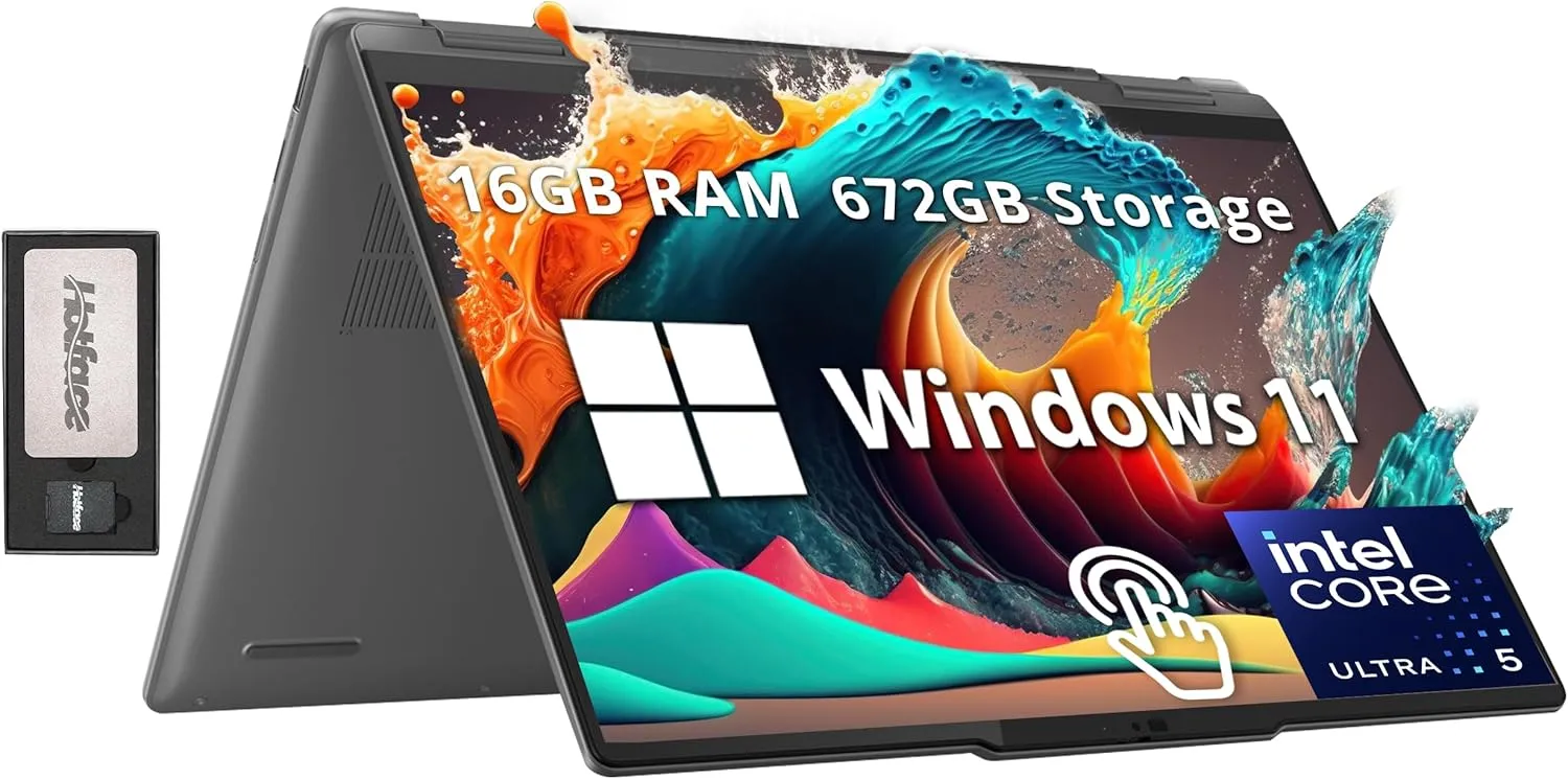 Lenovo Yoga 7i 14" 2K Touchscreen 2-in-1 Laptop, Intel Ultra 5 125U, 16GB RAM, 672GB Storage (512GB SSD 160GB Docking Station Set), Backlit Keyboard, Wi-Fi 6E, Fingerprint Reader, Win 11, Gray