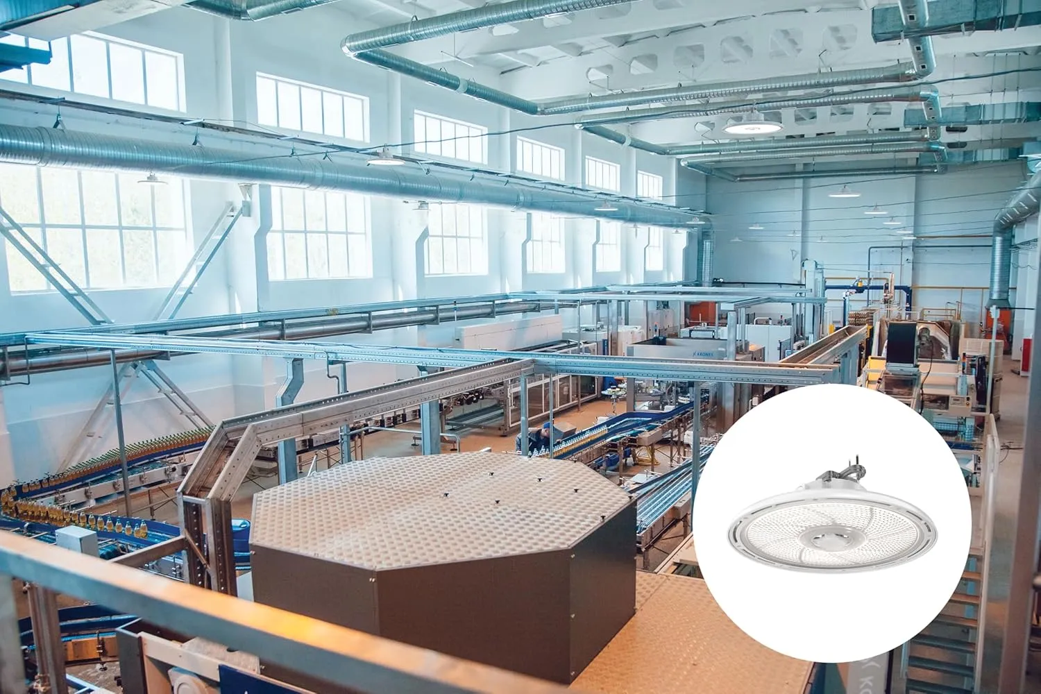 Lithonia Lighting REBL Round High Bay LED Light, 24,000/27,000/30,000 Adjustable Lumen Output, 3500K/4000K/5000K Switchable White Color Temperature, Work Light, UVOLT 120-347V, 14.6" x 7.5", White
