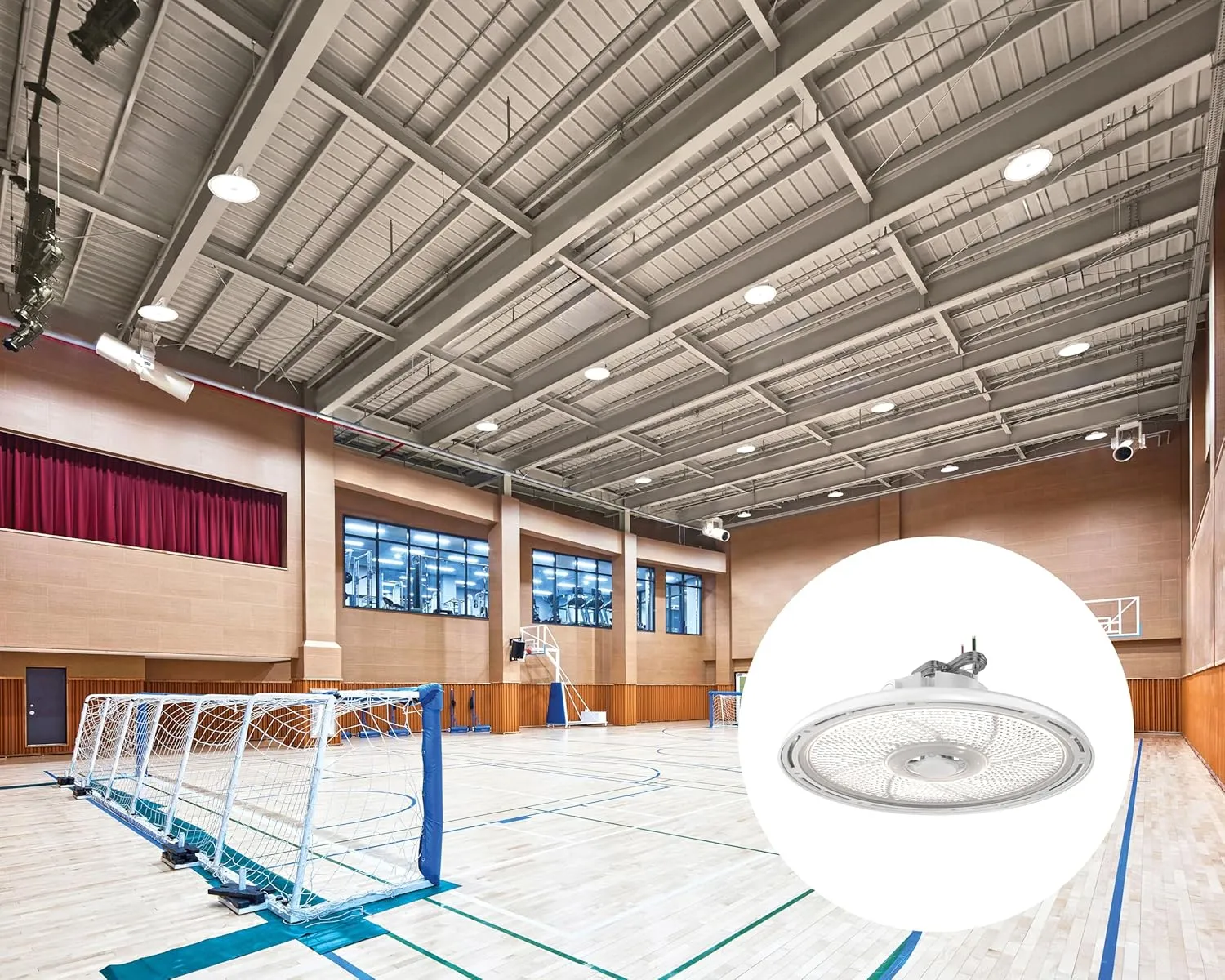 Lithonia Lighting REBL Round High Bay LED Light, 24,000/27,000/30,000 Adjustable Lumen Output, 3500K/4000K/5000K Switchable White Color Temperature, Work Light, UVOLT 120-347V, 14.6" x 7.5", White