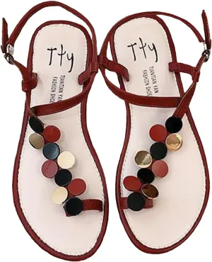 Lossarye Women's Bohemia Toe Ring Flat Sandals Adjustable Ankle Buckle Flip Flop Casual Walking Sandals Dressy Summer Beach Sandals
