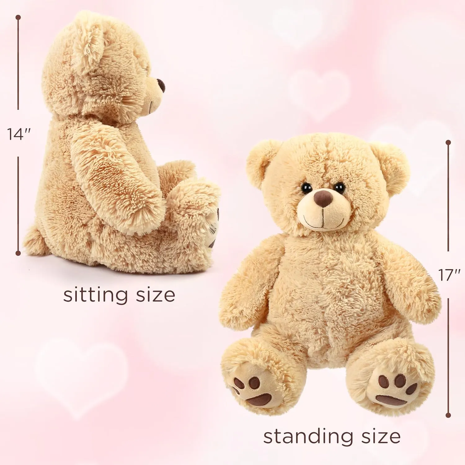 LotFancy Teddy Bear Stuffed Animal, 14 inch Brown Teddy Bear Plush Toy, Soft Plush Gifts for Kids Baby Toddlers on Baby Shower, Easter Decorations