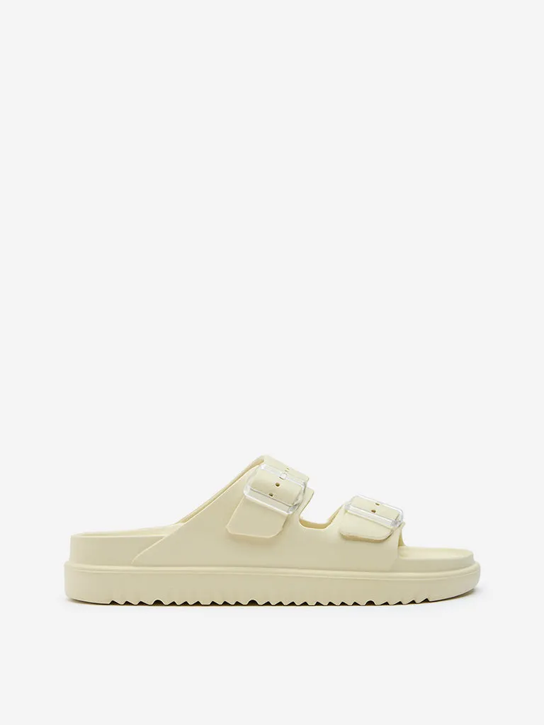 LUNA BLU Light Yellow Buckle-Strap Chunky Flip-Flop