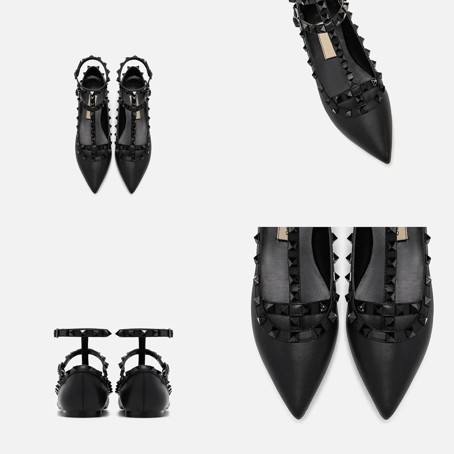 Lymphvity Women's Closed Pointed Toe Studs T-Strap Flat Shoes Fashion Adjustable Ankle Strap Rivet Gladiator Flats Dress Shoes for Work Party